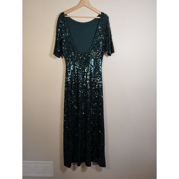 BCBGMAXAZRIA All Over Sequin Gown Jade Green Showgirl Maxi Dress Formal Stretch - Picture 6 of 12